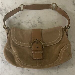 Coach Suede Shoulder Bag in Tan and Brown